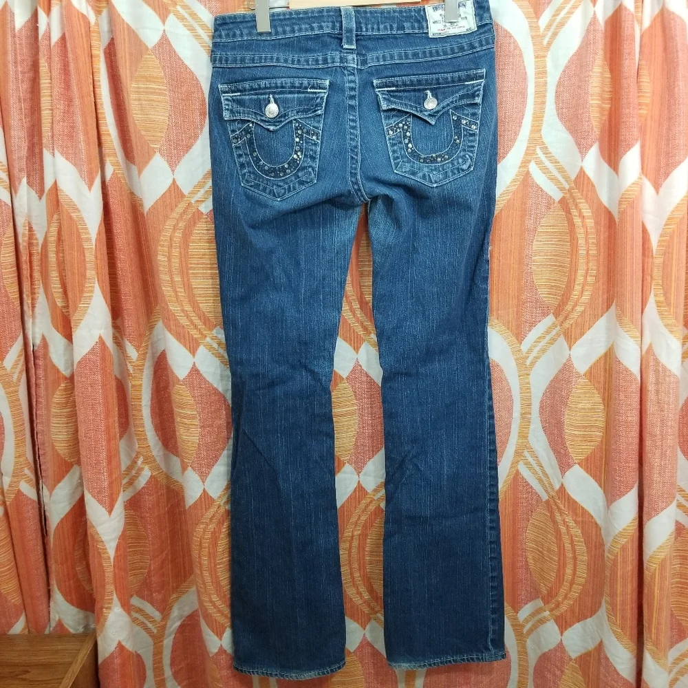 TRUE RELIGION Becky Sz 29 jeans crystal bling Jeans made in USA  flap Pocket Y2k - Picture 9 of 16